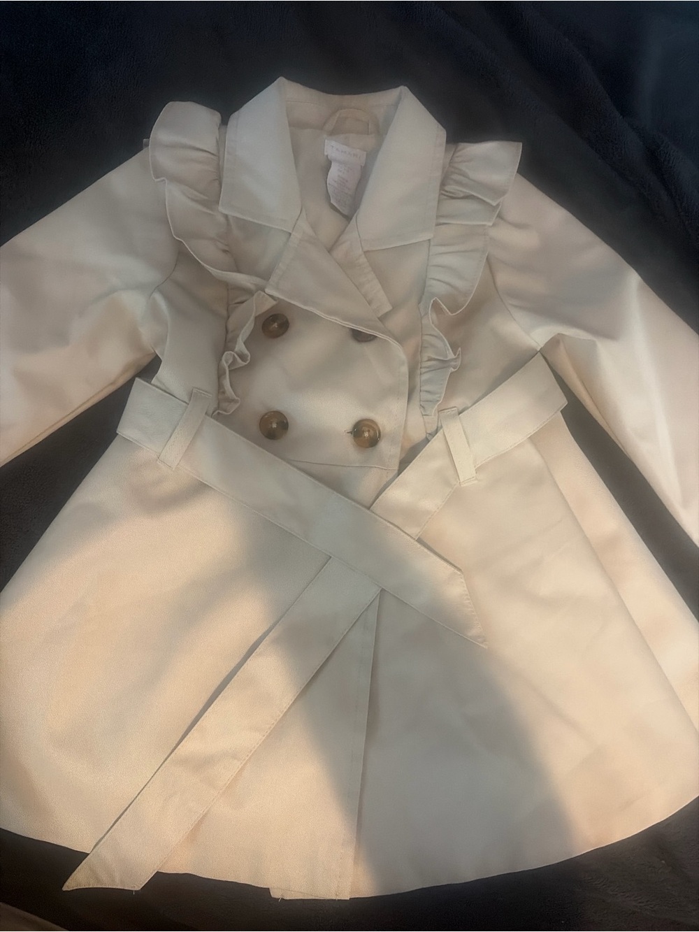 Tahari Cream Double-Breasted Ruffle Pea Coat for Girls